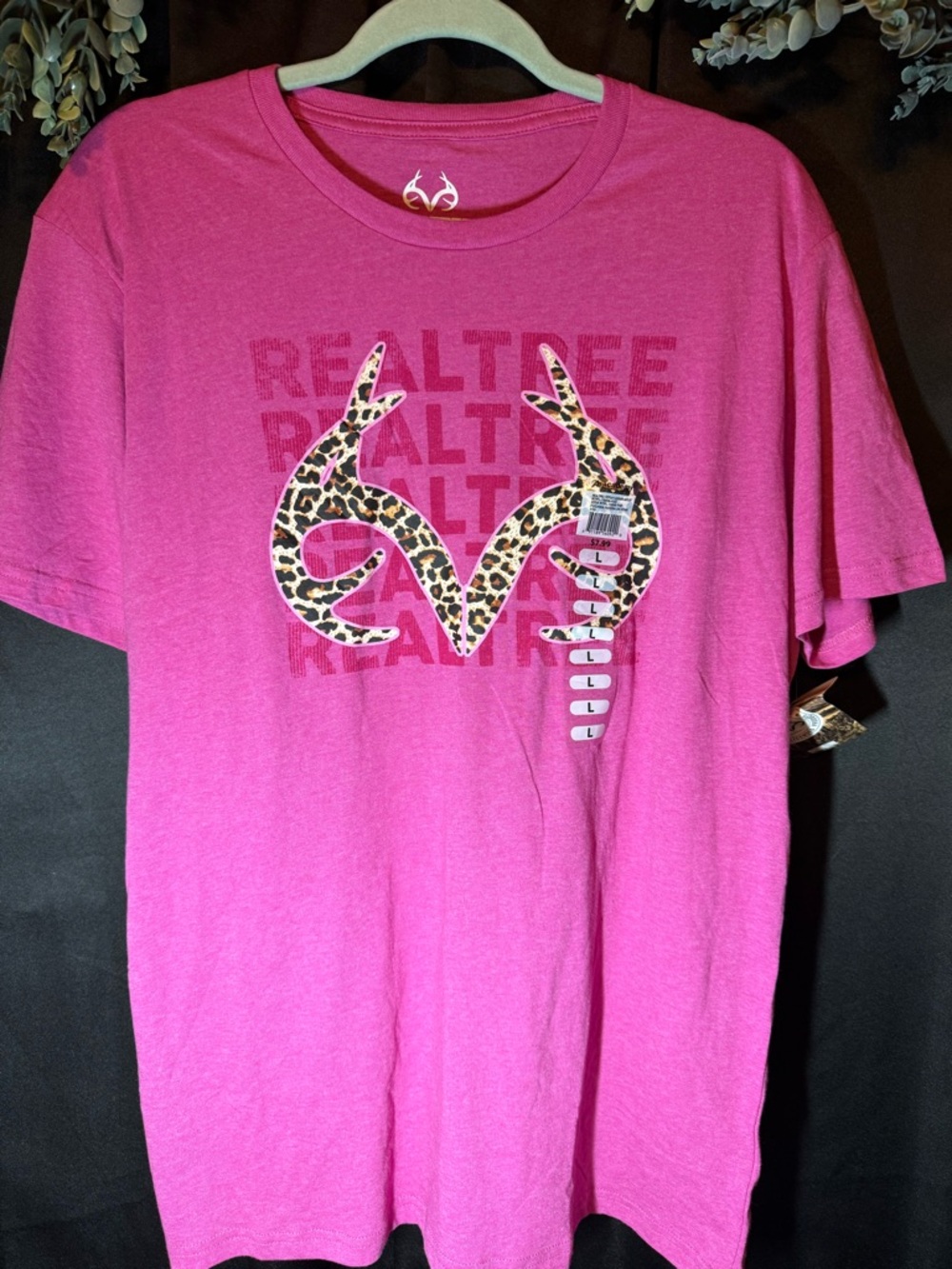 Realtree Hot Pink Tee with Leopard Antler Logo